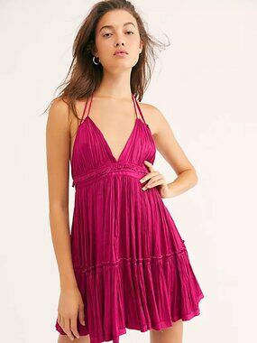 Free People Magenta Halter Pleated Mini Dress Size S
